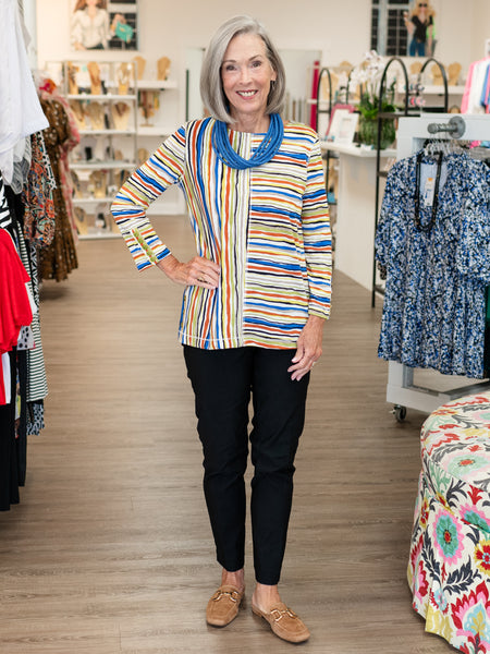 Faux Button Placket Slub Knit Top Multi by Multiples