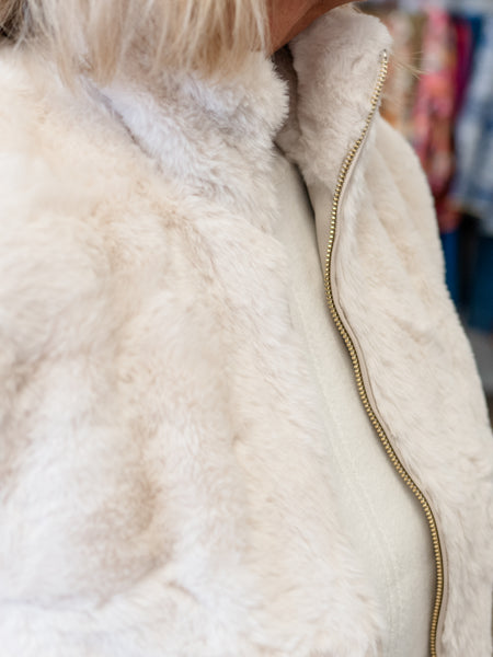 Faux Fur Woven Zip Vest Oyster by Renuar