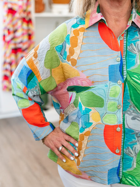 Multi Printed Button Front Top by Shana