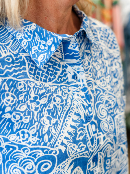 Aksharay Blue Button Front Top by Orientique