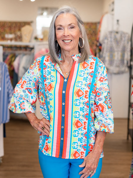 3/4 Sleeve Split Neck Top by Multiples