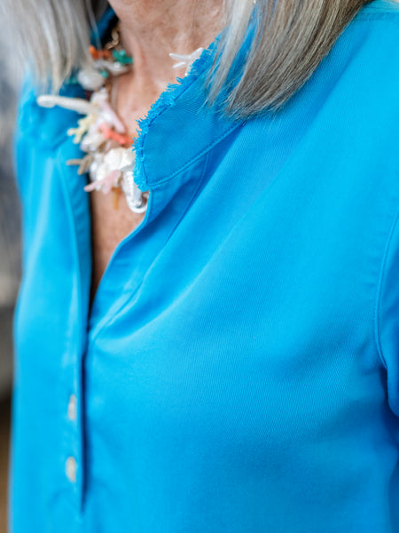 Double Fringe Hem S/S Top Bright Turquoise by Multiples