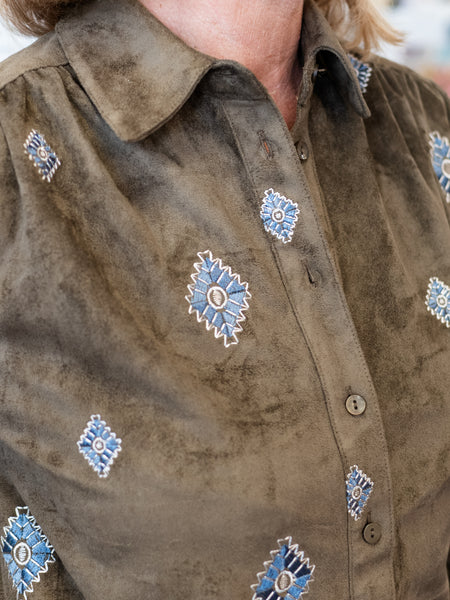 Olive Embroidered Shirt Dress by Boho Chic
