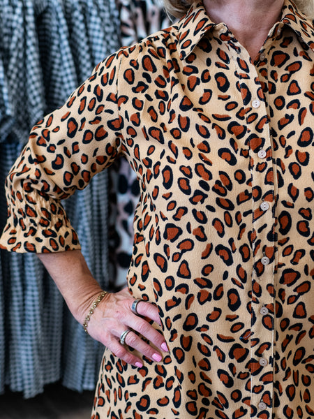Cream Leopard Shirt Dress by Boho Chic