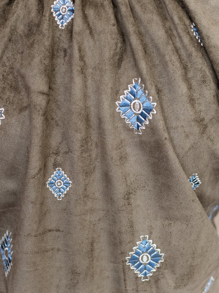 Olive Embroidered Button Front Top by Boho Chic