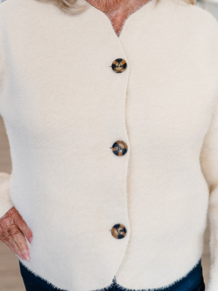 Collarless Knit Jacket Creme by FDJ
