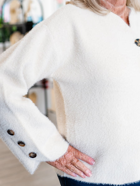 Collarless Knit Jacket Creme by FDJ