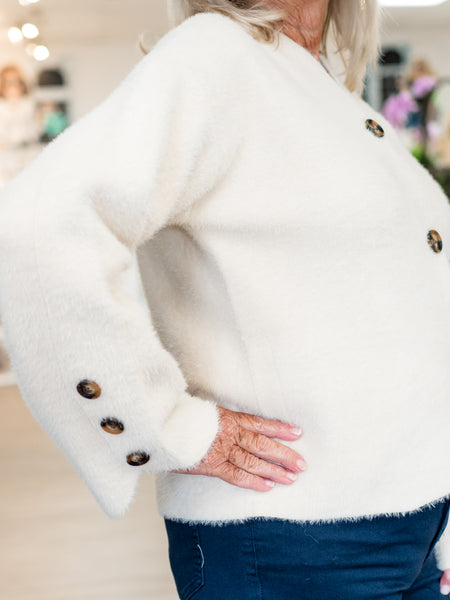 Collarless Knit Jacket Creme by FDJ