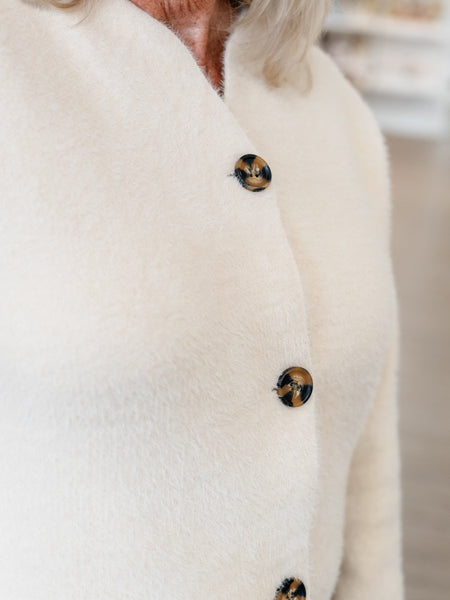 Collarless Knit Jacket Creme by FDJ