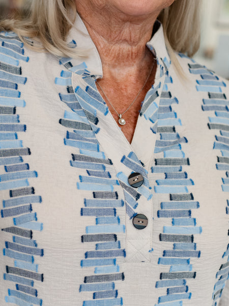 Embroidered Cotton Stripe Half Placket Pullover by Habitat