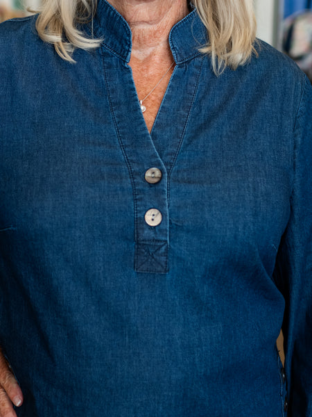 Travel Denim Half Placket Pullover Dark Denim by Habitat