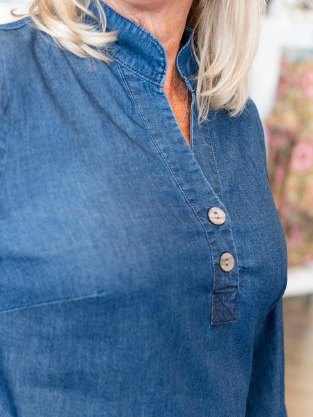 Travel Denim Half Placket Pullover Dark Denim by Habitat
