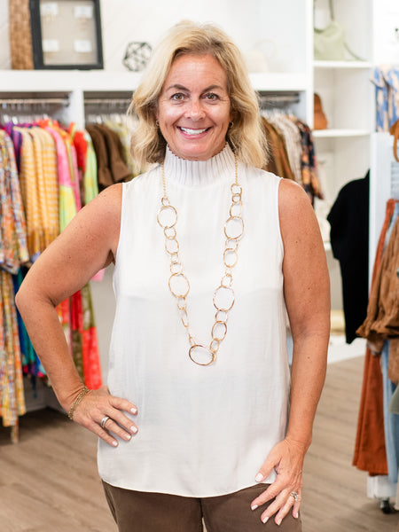 Sleeveless Mock Neck Top Oyster by Renuar