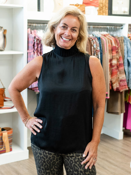 Sleeveless Mock Neck Top Black by Renuar