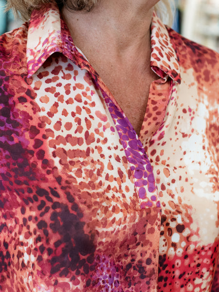 L/S Collared Blouse Merlot Combo by Renuar