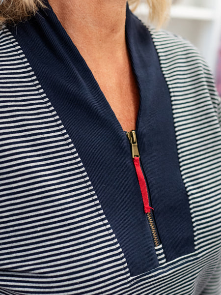 Shawl Collar Zip Front Sweatshirt by Tru Luxe