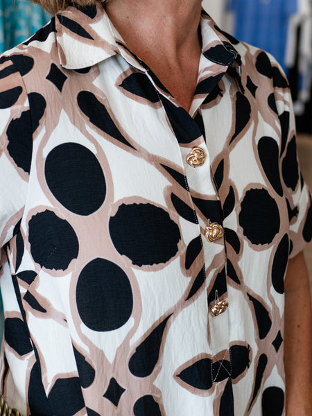 Short Sleeve Abstract Print Midi Dress by Entro