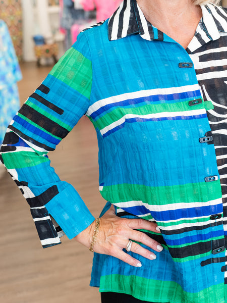 Blue Mosaic Mixed Print Top by Multiples