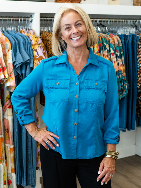 Roll Tab Woven Jacket Peacock by Multiples