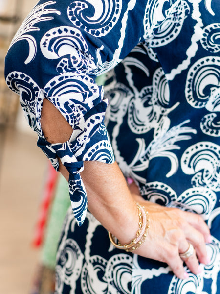 Hailey Dress Navy Palm Paisley by La Mer Luxe