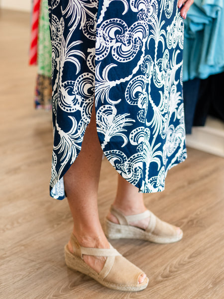 Hailey Dress Navy Palm Paisley by La Mer Luxe
