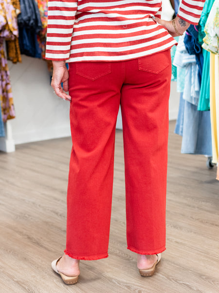 Zip Woven Crop Jean w/ Fringe Hem Brick by Multiples