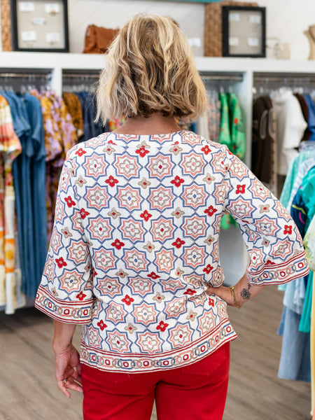 3/4 Flare Sleeve Top w/ Embroidery by Multiples