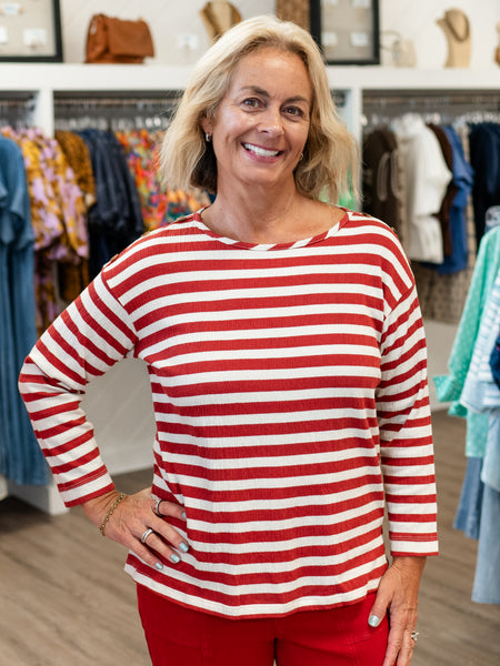 3/4 Drop Shoulder Stripe Knit Top by Multiples