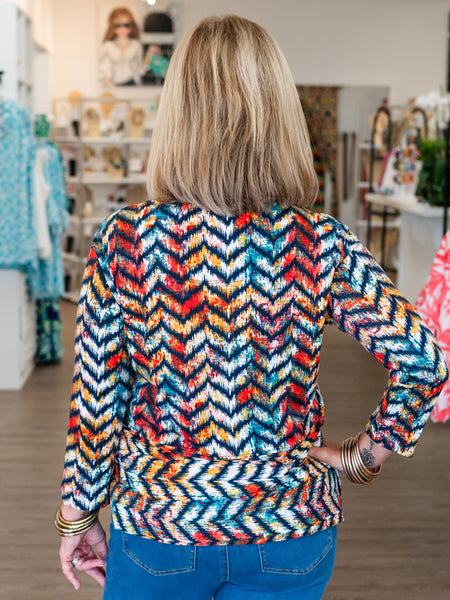 3/4 Sleeve Drawstring Hem Knit Top Chevron by Multiples