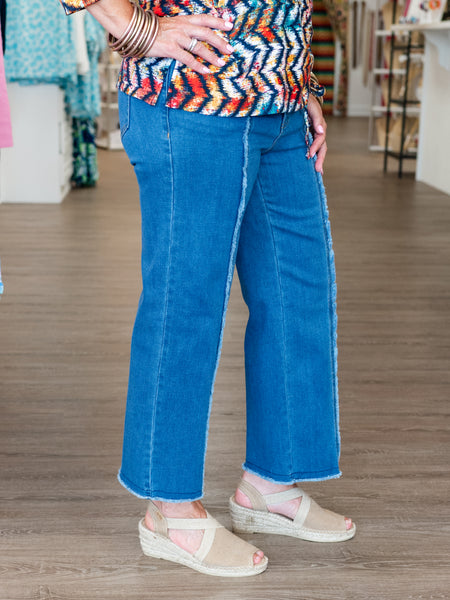 Zip Crop Jean Fringe Seam by Multiples
