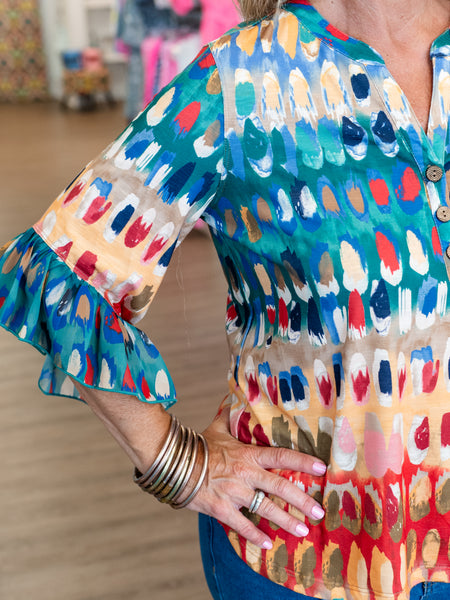 Elbow Flounce Sleeve Knit Top by Multiples
