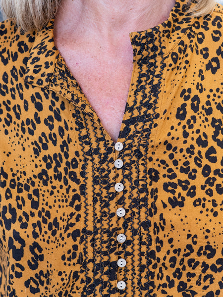 Animal Print Split Neck Popover Top by Tru Luxe