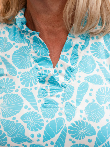 Augusta Dress Caribbean Blue Sea Shells by La Mer Luxe