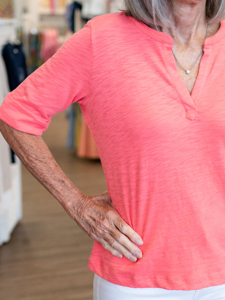 Cotton Pebble Split Neck Tee Coral by Habitat