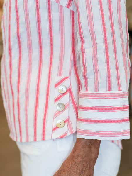 Hampton Stripe Half Placket Pullover Coral by Habitat