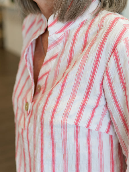 Hampton Stripe Half Placket Pullover Coral by Habitat