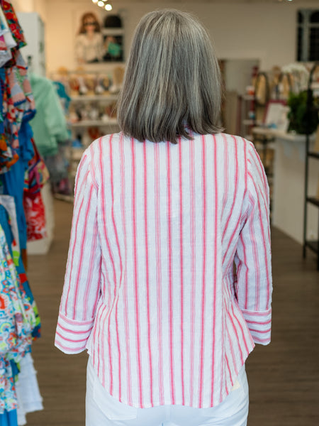 Hampton Stripe Half Placket Pullover Coral by Habitat