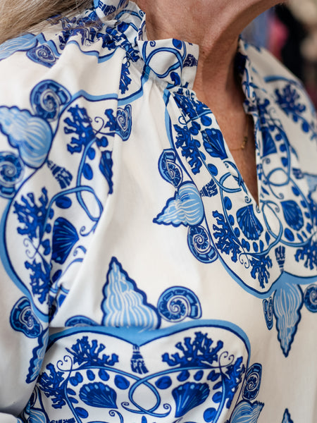 Blue & White Coastal Print Top by Boho Chic