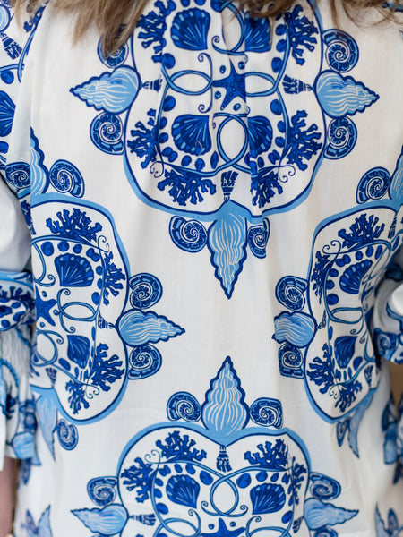 Blue & White Coastal Print Top by Boho Chic