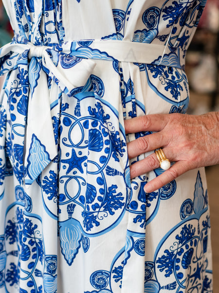 Blue & White Coastal Maxi Dress by Boho Chic