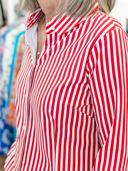 3/4 Sleeve Button Front Top Red Stripe by Lulu B
