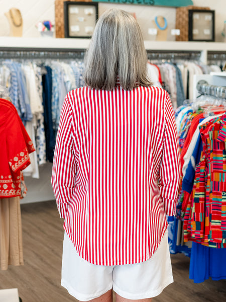 3/4 Sleeve Button Front Top Red Stripe by Lulu B