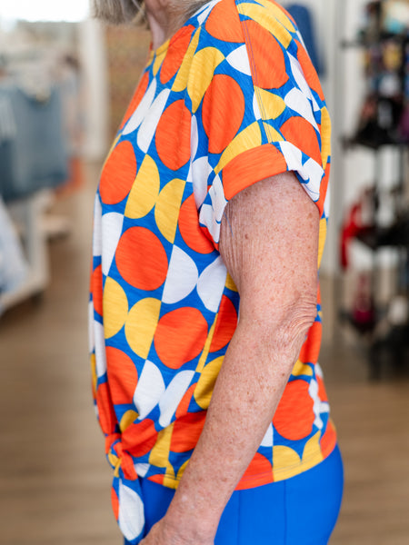 Short Sleeve Side Tie Print Top by Multiples