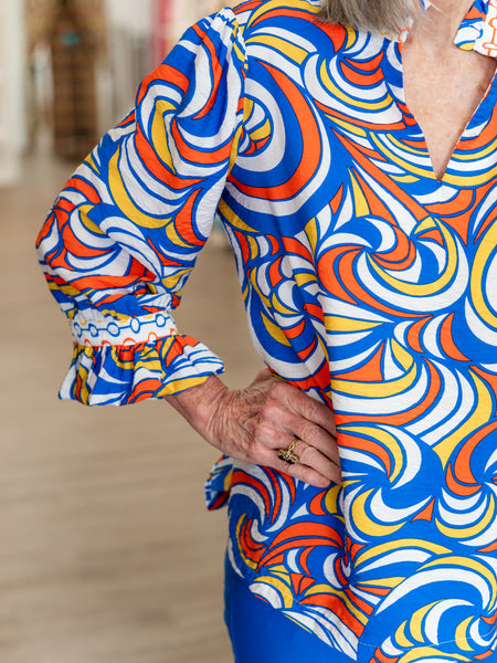 Swirl Print Ruffle Sleeve Top by Multiples