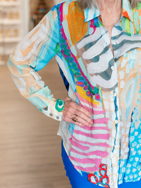 Printed Button Front Blouse by Claire Desjardins