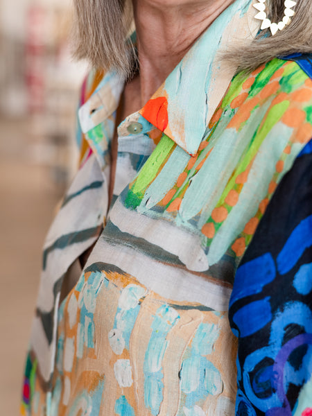 Printed Button Front Blouse by Claire Desjardins