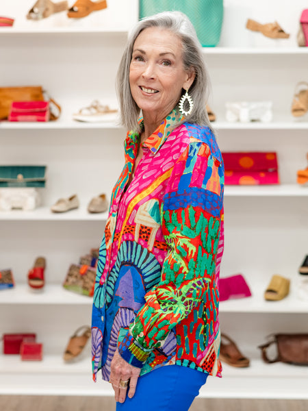 Artistic Print Button Front Blouse by Claire Desjardins