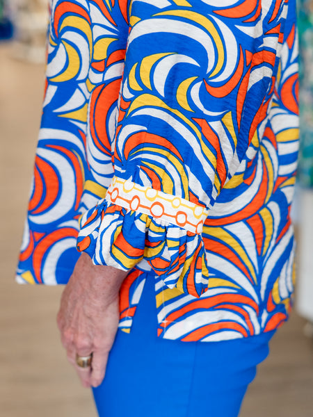 Swirl Print Ruffle Sleeve Top by Multiples