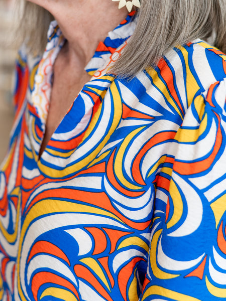 Swirl Print Ruffle Sleeve Top by Multiples