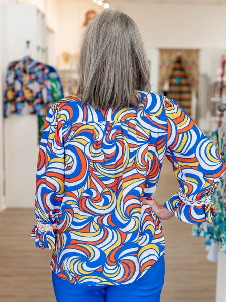Swirl Print Ruffle Sleeve Top by Multiples